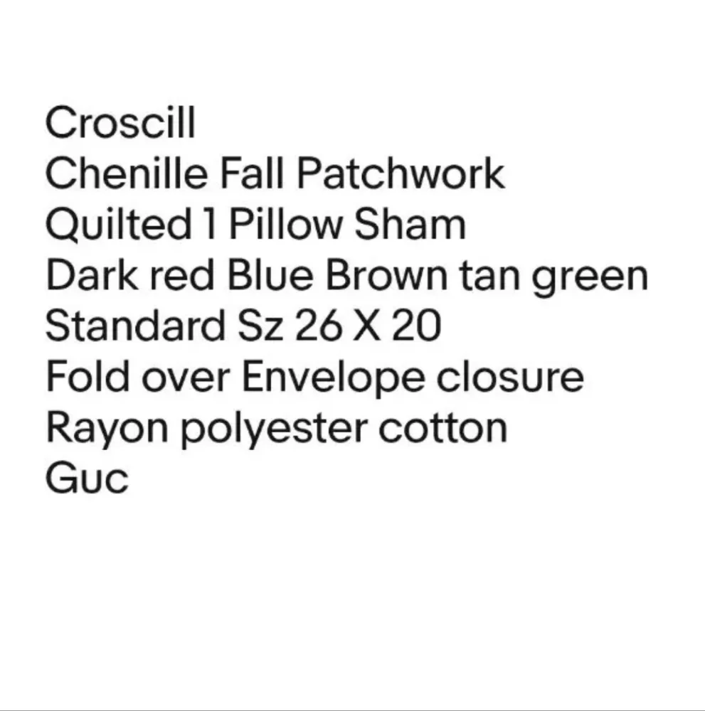 Croscill Chenille Earthy Fall Patchwork Quilted 1 Pillow Sham Standard Sz 26/20